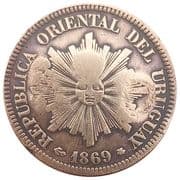 Marked coin - "F.D" (2 Centésimos 1869) - Uruguay