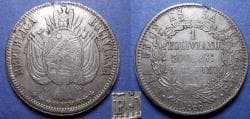 Bolivia, 1866 F/p P Variety, Silver 1 Boliviano