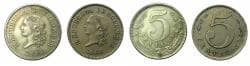 COLOMBIA.REPUBLIC.C.N.5 Centavos 1886. Reverse. Large 5 and small 5 ( 2 coins ).