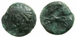 NUMIDIA.Massinissa or Micipsa circa 203-148-118 BC.AE.26.5mm. Reverse Punic letters M,N below horse.
