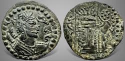 Hunnic Tribes, Western Turks, Shahi Kings of Kabul and Gandhara, Sri Sahi with Brahmi legend. (Circa 650-750 AD). AE Hemidrac...