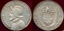 PANAMA 1934 1/2 BALBOA XF ... LOW MINTAGE