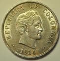 Colombia Silver 50 Centavos 1934 Simon Bolivar UNC