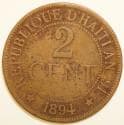 Haiti Bronze 2 Centimes 1894-A