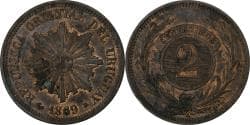 Uruguay, 2 Centesimos, 1869, Paris, Bronze, , KM:12