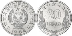 Albania, 20 Qindarka, 1964, Aluminum,