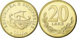 Albania, 20 Leke, 2016, Brass plated steel,