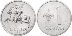 Lithuania, Centas, 1991, Aluminum, , KM:85