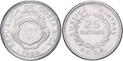 Costa Rica, 25 Centimos, 1989, Aluminum, , KM:188.3