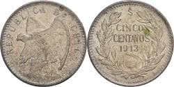 Chile, 5 Centavos, 1913, Santiago, Silver, , KM:155.2a