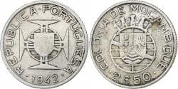 Coin, Mozambique, 2-1/2 Escudos, 1942, , Silver, KM:68