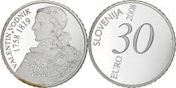Slovenia, 30 Euro, Valentin Vodnik, Proof, 2008, Utrecht, Silver,
