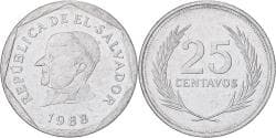 El Salvador, 25 Centavos, 1988, Stainless Steel, , KM:157