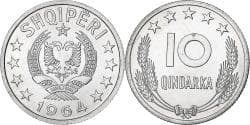 Albania, 10 Qindarka, 1964, Aluminum,