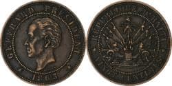 Haiti, 20 Centimes, 1863, Heaton, Bronze,