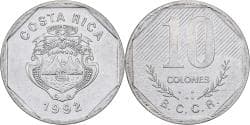 Costa Rica, 10 Colones, 1992, VDM, Stainless Steel, , KM:215