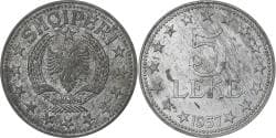 Albania, 5 Lekë, 1957, Zinc, , KM:38