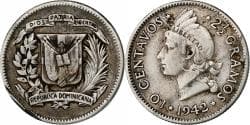 Dominican Republic, 10 Centavos, 1942, Silver, , KM:19