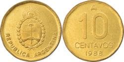 Coin, Argentina, 10 Centavos, 1988, , Brass, KM:98