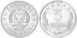 Albania, 5 Qindarka, 1969, Aluminum, , KM:44