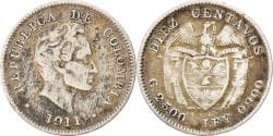 Colombia, 10 Centavos, 1911, Silver, , KM:196.1