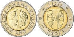 Coin, Ghana, 100 Cedis, 1991