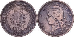 Argentina, 2 Centavos, 1891, Buenos Aires, Bronze, , KM:33