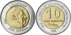 Uruguay, 10 Pesos Uruguayos, 2000, Bi-Metallic, , KM:121