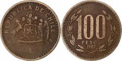 Chile, 100 Pesos, 1987, Santiago, Aluminum-Bronze, , KM:226.1