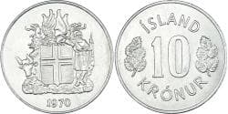 Coin, Iceland, 10 Kronur, 1970