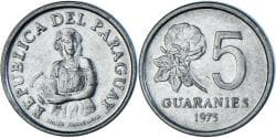 Coin, Paraguay, 5 Guaranies, 1975