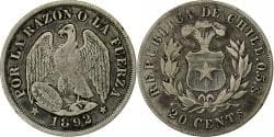 Chile, 20 Centavos, 1892, Santiago, Silver,