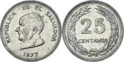 Coin, El Salvador, 25 Centavos, 1977
