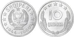 Albania, 10 Qindarka, 1969, Aluminum, , KM:45