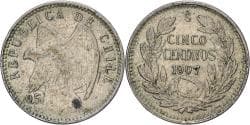 Chile, 5 Centavos, 1907, Santiago, Silver, , KM:155.2