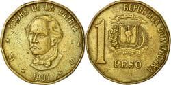 Coin, Dominican Republic, Peso, 1991, , Brass, KM:80.1