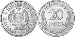 Albania, 20 Qindarka, 1969, Aluminum, , KM:46