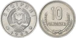 Albania, 10 Qindarka, 1988, Aluminum, , KM:60