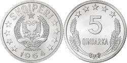 Albania, 5 Qindarka, 1964, Aluminum,