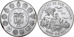 Ecuador, 5000 Sucres, Ibero-American Series, 1991, Silver, , KM:95