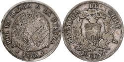 Chile, 20 Centavos, 1865, Santiago, Silver, , KM:135