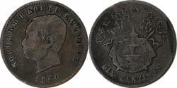 Cambodia, Norodom I, 10 Centimes, 1860, Bronze,