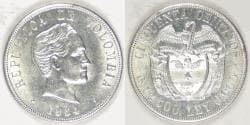 COLOMBIA - Republic, 1934, 50 Centavos, Choice AU