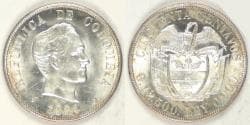 COLOMBIA - Republic, 1934, 50 Centavos, Choice BU