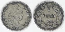 COLOMBIA - Republic, Inflationary Coinage, 1913 AM, Peso, Very Fine