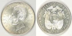 ECUADOR - Republic, 1943 Mo, 5 Sucres, Brilliant Uncirculated