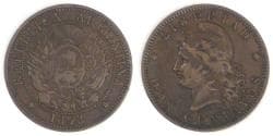 ARGENTINA - Republic, 1893, 2 Centavos, Choice VF