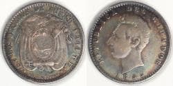 ECUADOR - Republic, 1895 TF, 2 Decimos, EF / Choice VF color