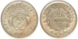COSTA RICA - Republic, 1935, 25 Centimos, Choice BU