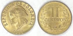 COLOMBIA - Republic, 1955, 2 Centavos, Choice BU